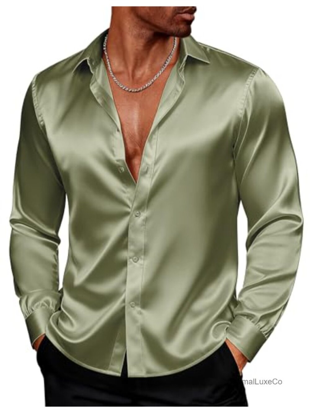 Mens Satin Button Down Shirt Long Sleeve Disco Party Tuxedo Shirt